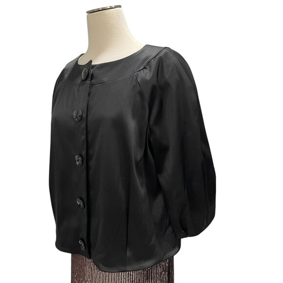 Apostrophe Petite Black Satin Button Front Blouse XLP Elegant Retro Silky Office - Picture 8 of 11
